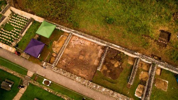 The Chedworth Roman villa site where the mosaic (to the right of the tent coverings) was found. (© National Trust Images)