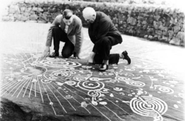 The Cochno Stone bears what is considered to be the finest example of Bronze Age 'cup and ring' carvings in Europe. (Royal Commission on the Ancient and Historical Monuments of Scotland)