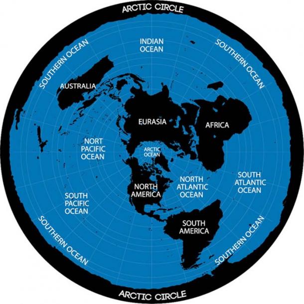 Conceptual scheme. Map of the flat Earth theory. (chocolatefather / Adobe)