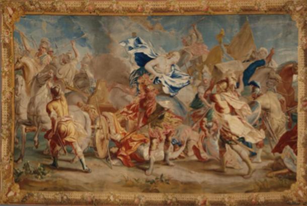 Depiction of a battle during the Trojan War, including horses and chariots, where Menelaus fought Paris. (Los Angeles County Museum of Art / Public domain)