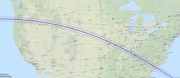 Detailed map of the path the total solar eclipse will take on August 21