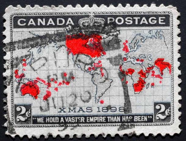 The British Empire covered 25% of the world, as shown in this 1898 Canadian stamp, and this also gave English lots of new words over the centuries. (Spiroview Inc. / Adobe Stock)