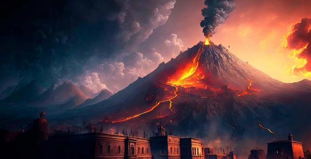 Eruption of Mount Vesuvius and destruction of Pompeii.