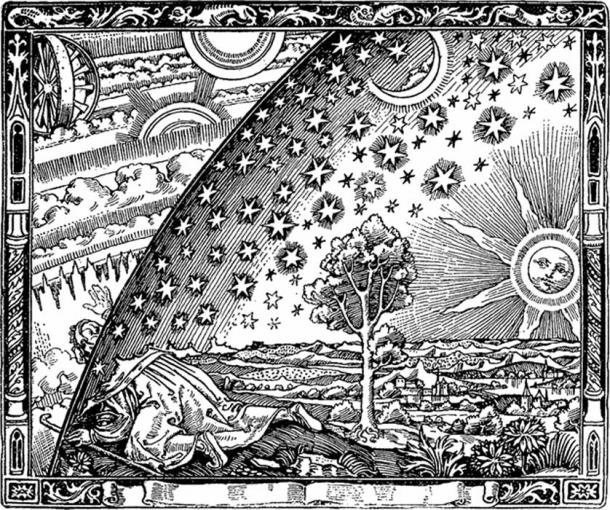 The famous "Flat Earth" Flammarion engraving. The image depicts a man crawling under the edge of the sky as if it were a solid hemisphere, to look at the mysterious Empyrean beyond. (Camille Flammarion / Public Domain)