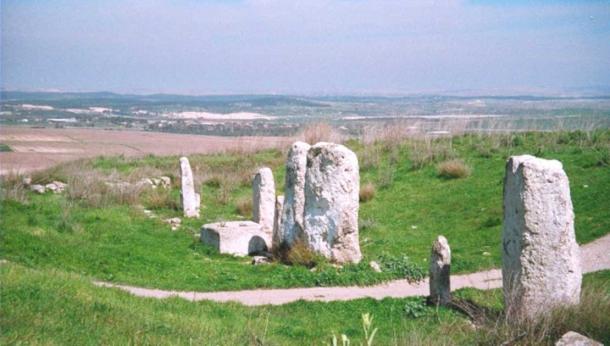 The Gezer High Place, with massebot standing stones and the square basin, was also very much burned to the ground in the recent Gezer fire, but stone survives all! (CC BY-SA 3.0)