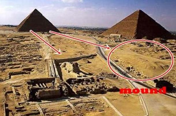 La meseta de Giza con un segundo montículo de esfinge enterrado propuesto rodeado. (Viajar por el mundo)