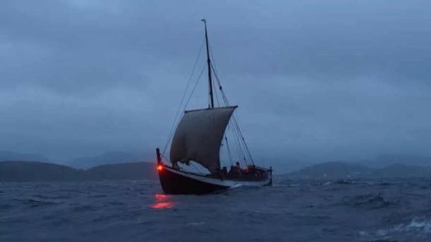 Greer Jarrett undertook voyages with experimental vessels to understand Greenland Norse seafaring capabilities: Sailing at night in one of the larger expeditionary vessels likely used by the Norse (Photo: Greer Jarrett/Lund University)