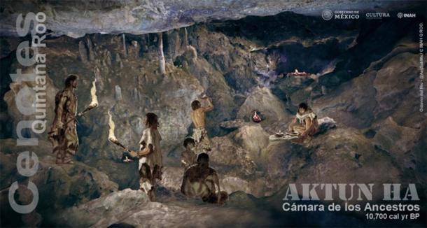 Habitantes de la Cámara de Ancestros del cenote Aktun Ha. Ilustrado por Octavio del Río. (Imagen: INAH)