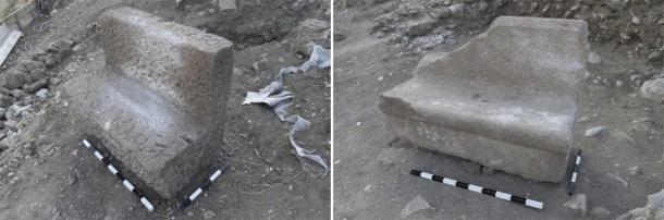 Inscribed seat blocks from the ‘cavea’ at Pergamon amphitheater (I. Yeneroğlu / DAI Pergamongrabung 2021)