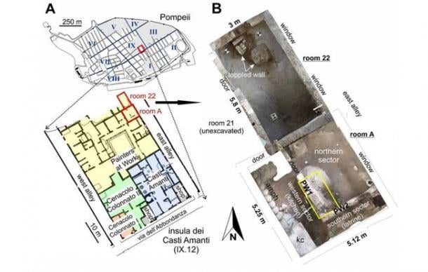 Location of the excavated rooms where the skeletons were found in Pompeii. (Pompeii Archaeological Park)