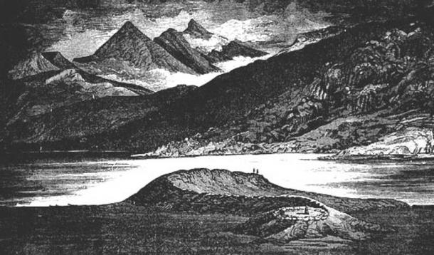 Dibujo del montículo de serpientes del lago Nell de Escocia, del libro de Constance F Gordon-Cumming “En las Hébridas.