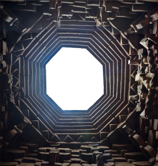 Looking up through the skylight of the chamber. (Shanxi Provincial Institute of Archaeology)