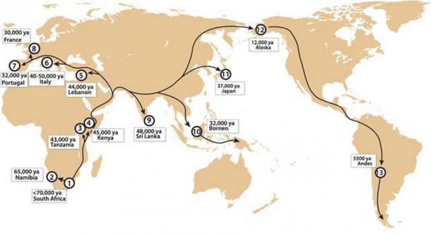 Map showing the diffusion of bow and arrow technology around the world. (Nick Longrich)