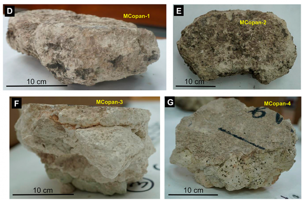 Maya plaster samples collected at the Copan archaeological site. (Rodriguez-Navarro et al. / CC BY-NC 4.0)