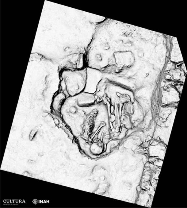 One of the ancient Maya burials found near a section of the Tren Maya high-speed rail project in Mexico. (INAH)