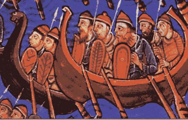 Medieval picture showing Icelandic Vikings wearing hats. (Artist: Unknown)