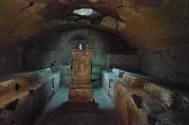 Mithraeum in lowest floor in San Clemente in Rome, Italy.