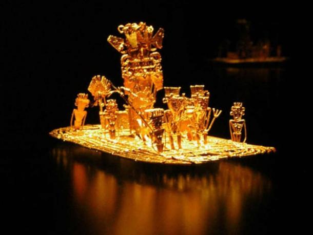 Muisca raft, representation of the initiation of the new Zipa in the lake of Guatavita, possible source of the legend of El Dorado. It was found in a cave in Pasca, Colombia in 1856, together with many other gold objects. Dated between 1200 and 1500 BC (Andrew Bertram/ CC BY-SA 1.0