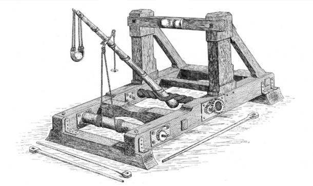 Onager with sling from Ralph Payne-Gallwey's book "The Projectile Throwing Engines of the Ancients" (1907). (Public Domain)