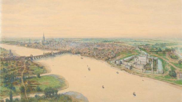 Painting of the Thames, and the Tower of London during the Middle Ages. (Museum of London)