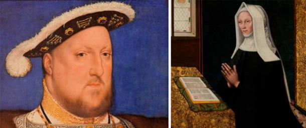 Left, Portrait of King Henry VIII, (Hans Holbein,1534-36) (Richard Mortel/CC BY 2.0). Right, Portrait of Lady Margaret Beaufort by Meynart Weywyck (Meynart Weywyck/CC BY-SA 4.0)