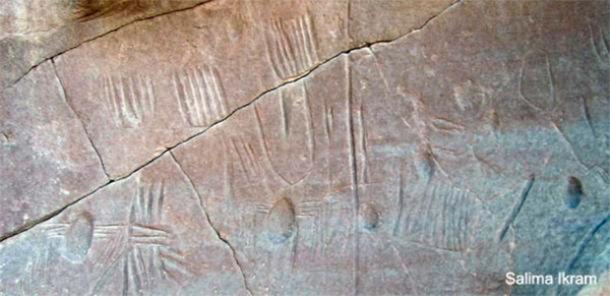 Rock panel found in Kharga Oasis, Egypt dates back to 4,000 BC or earlier.  (©Salima Ikram)