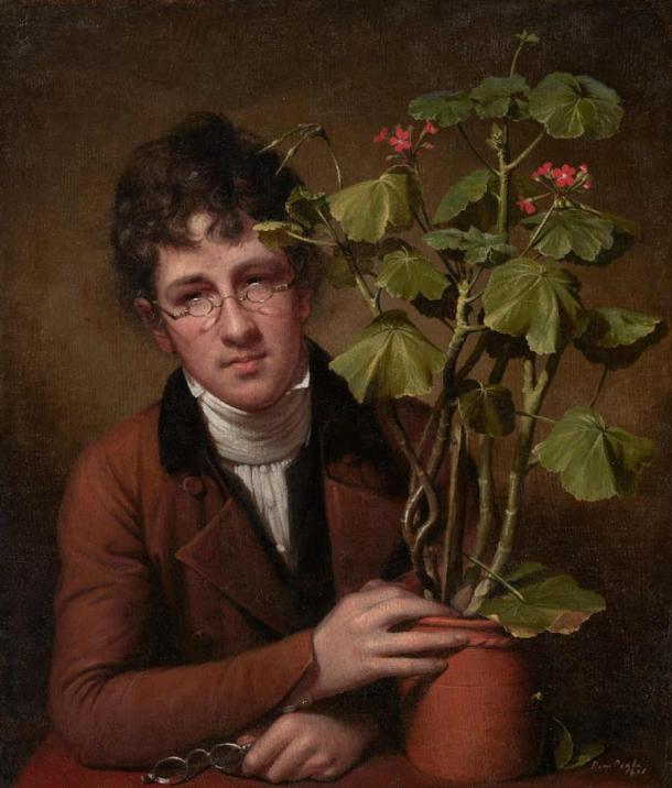 Rubens Peale with a Geranium, oil on canvas (1801) by Rembrandt Peale (1778-1860), National Gallery of Art, Washington DC, US. (Public Domain)