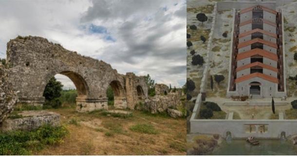 Ruins of the Roman aqueduct and model of the Barbegal mills. 