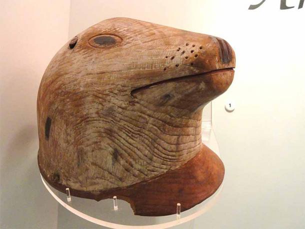 Seal decoy helmet, Alutiiq, Kodiak Island, before 1869. Exhibit from the Native American Collection, Peabody Museum. (CC0)