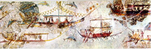 Section of the Ship procession fresco found in Akrotiri.