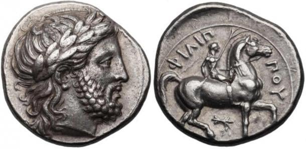 Silver tetradrachm dated to the reign of Philip II.  The legend along the top reads ΦΙΛΙΠΠΟΥ (Philip). (Ancientcoincollector/CC BY-SA 4.0)