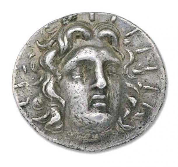 Silver tetradrachm from about 205 to 190 BC featuring the Sun god Helios, the chief god of Rhodes. About 205-190 BCE. (Courtesy of the Numismatic Museum of Athens / Hellenic Ministry of Culture, Archaeological Receipts Fund)