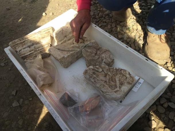 Some of the artifacts found at the site, including the pieces of broken marble.