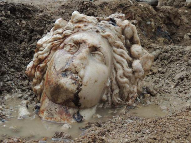 Statue head of the god Dionysus found in the ancient city of Aizanoi in Turkey. (Anadolu Agency)