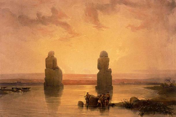 'Estatuas de Memnon en Tebas durante la inundación', David Roberts.  (1848)