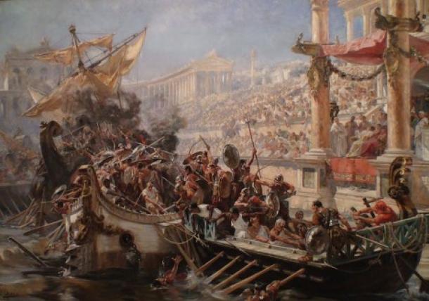 The Naumachia by Ulpiano Checa (1894) imagines naval warfare in the Coliseum.