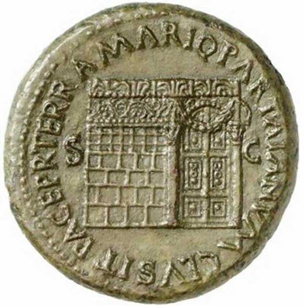 Templul lui Janus cu ușile închise, pe un sestertius emis sub Nero în 66 d.Hr.  (Mica / CC BY-SA 2.5)