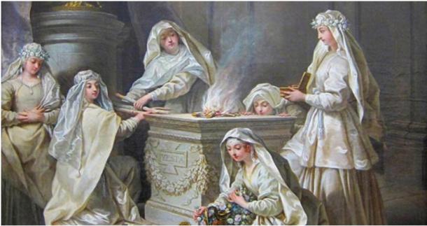 The Vestal Virgins tending to the sacred fire. (Public Domain)