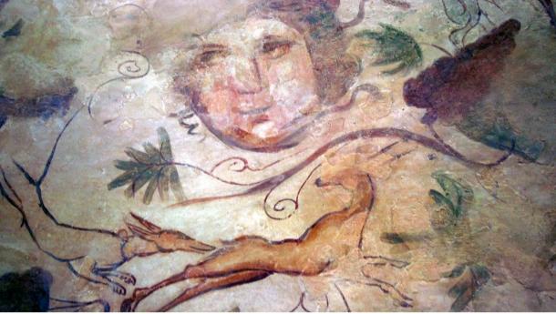 The mythological Medusa—Gorgon figure in the painted tomb.