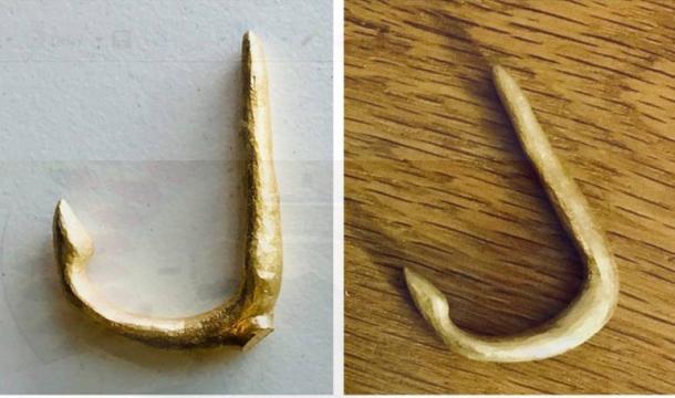 The two replicas of the hook, produced first in plastic, then cast in Bronze. University of Manchester