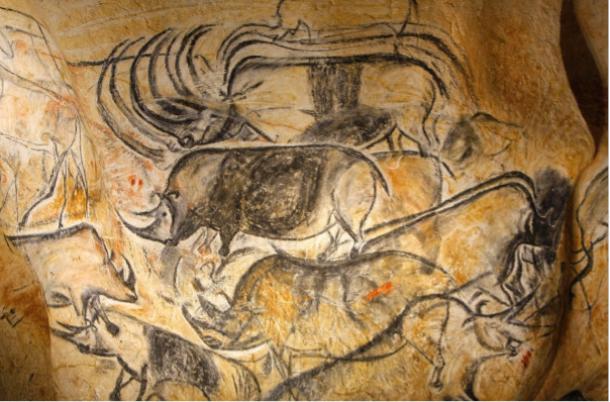 Thirty-thousand-year-old drawings include woolly rhinos in the Chauvet-Pont-d’Arc Cave in France. (