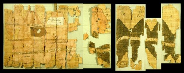 Moitié gauche de la carte du papyrus de Turin, courtoisie de J. Harrell.