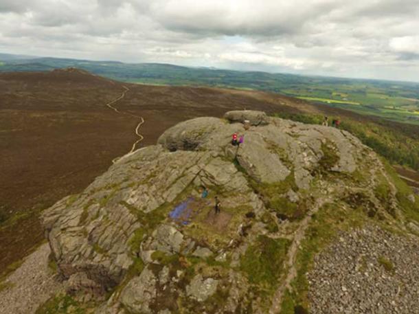 View of Mither Tap, Bennachie. A granite tor with prehistoric hillfort. This may also be the hill where the Battle of Mons Graupius was fought between Picts and Romans. (Northern Picts /University of Aberdeen)