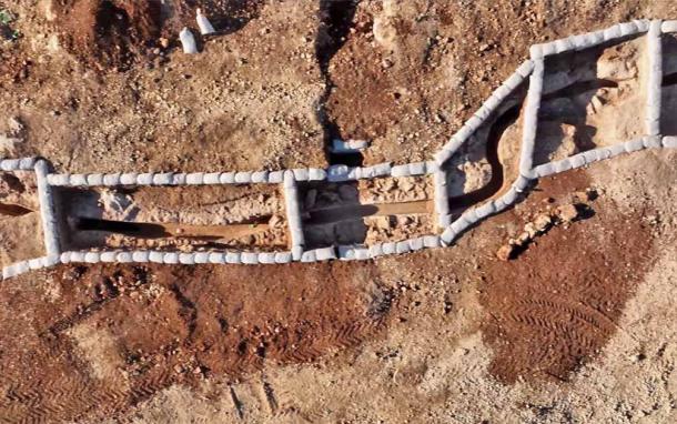 An aerial view of a 300-meter (984.25 ft) long Second Temple Period Aqueduct found in Jerusalem. (Emil Aladjem/IAA)