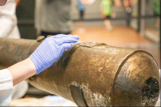 The Alamo cannon, post-acid solution treatment, which rapidly removed the carbonate blooms.