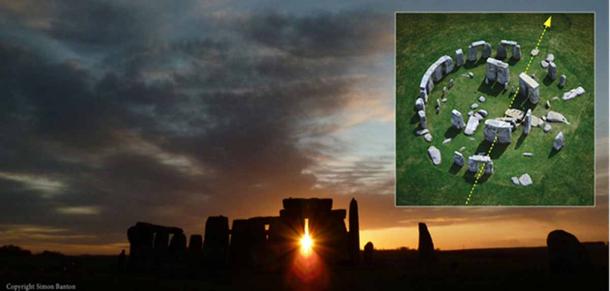 The alignment of the winter solstice sunrise at Stonehenge. (©Simon Banton. Inset: Tim Daw)