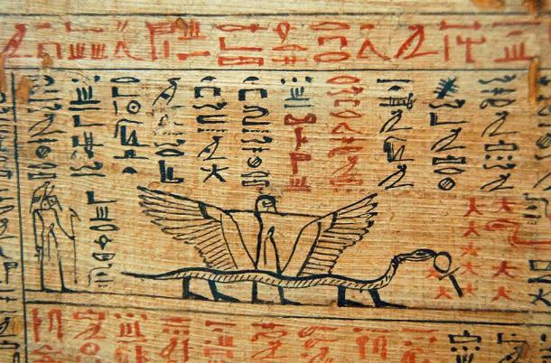 Egyptian hieroglyphs and snake on papyrus. Source: Randy Charlston / Adobe Stock.