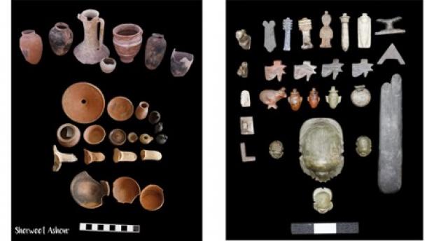 An array of vessels, ushabtis, and other pottery was also excavated. (MOTA)