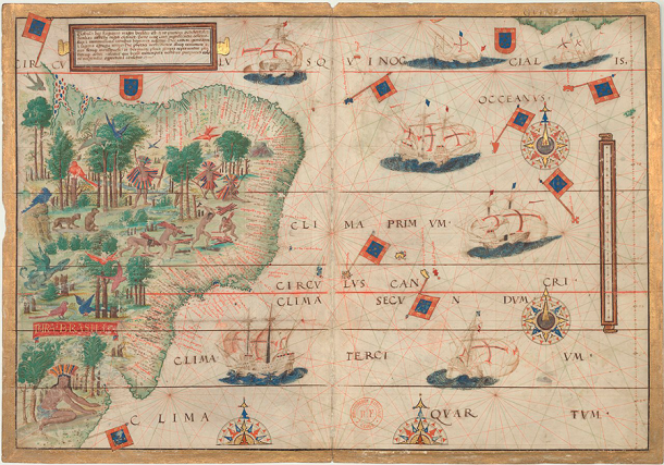 Map of the coast of South America, including the mouth of the Rio de la Plata, from the Miller Atlas dating back to 1519 (Public domain)