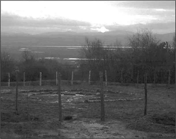 Fig.5. Nesshenge during the winter solstice sunset (21st December). (Dr John Hill)